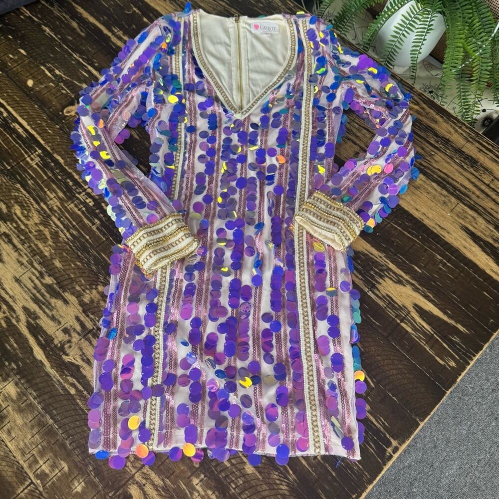 L’ATISTE - Purple Sequin & Gold Dress - SMALL - Picture 7 of 16